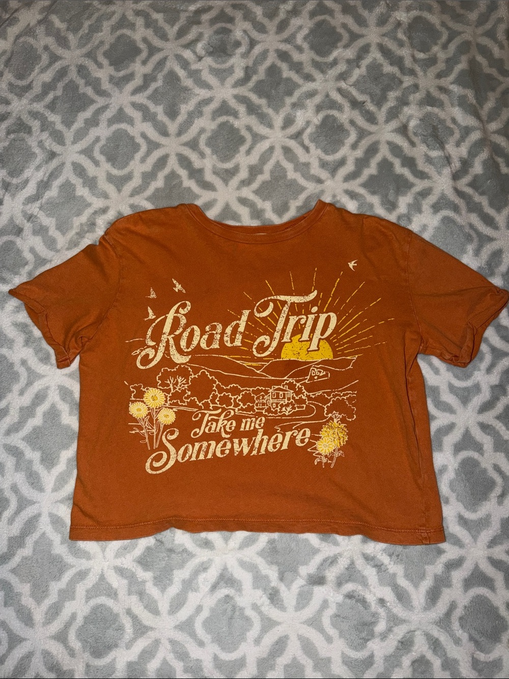 Woman’s Road Trip Graphic Crop Tee - Rust Orange